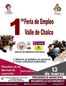 Realizarán la Primer Feria del empleo 2020 en Valle de Chalco