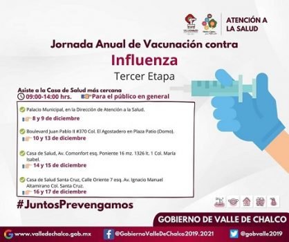 Anuncian vacunación contra Influenza en Valle de Chalco