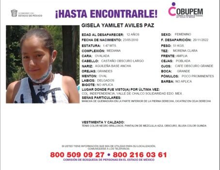 Menor de edad desapareció en valle de Chalco